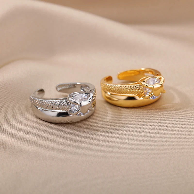 Anel Ajustável Duplo com Zircônia